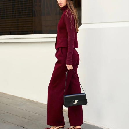 Burgundy Set &ndash; Palazzo Pants and Buttoned Vest