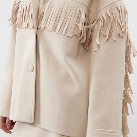 Palton beige din cașmir cu franjuri