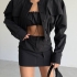 Set Trio Negru: jachetă crop, top bandeau și fustă mini