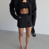 Set Trio Negru: jachetă crop, top bandeau și fustă mini