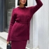 Burgundy Cable Knit Belted Knitwear Set