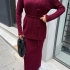 Burgundy Cable Knit Belted Knitwear Set
