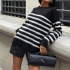 Pulover Tricotat Negru cu Dungi Albe