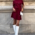 Burgundy Embroidered Knitwear Set with Flared Skirt