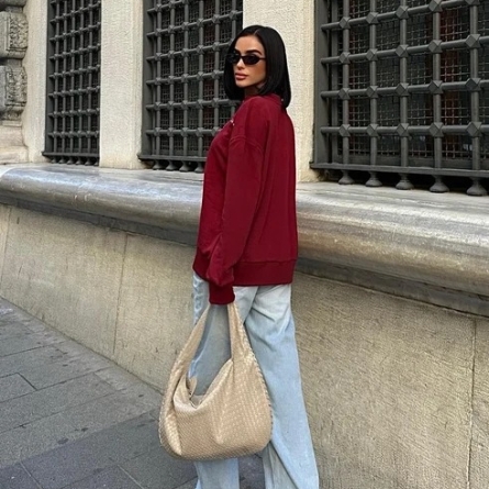 Burgundy Oversized Sweatshirt with Shiny Detailing