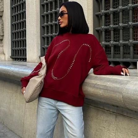 Burgundy Oversized Sweatshirt with Shiny Detailing