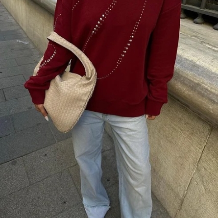 Burgundy Oversized Sweatshirt with Shiny Detailing