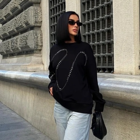 Black Oversized Sweatshirt with Shiny Detailing