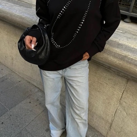 Black Oversized Sweatshirt with Shiny Detailing