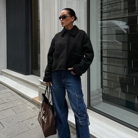 Черная Укороченная Замшевая Куртка