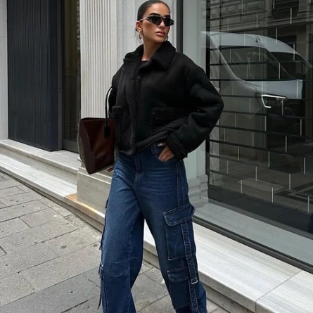 Черная Укороченная Замшевая Куртка