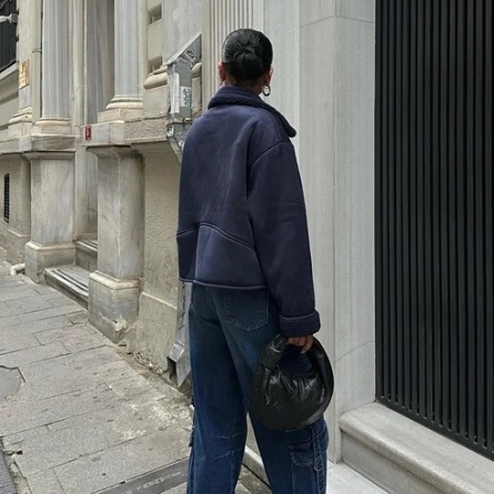 Navy Long Sleeve Suede Jacket