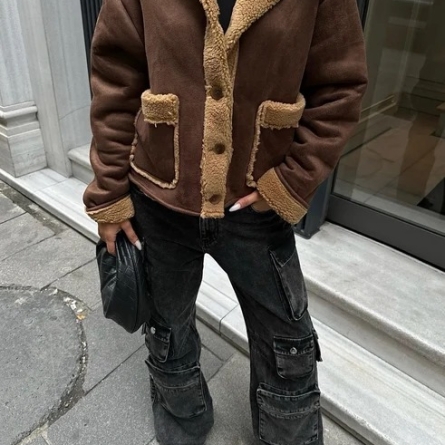 Коричневая Укороченная Замшевая Куртка