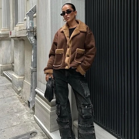 Коричневая Укороченная Замшевая Куртка