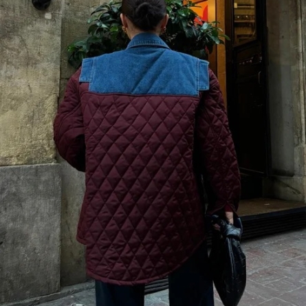 Geacă Matlasată Bordo cu Inserții Denim