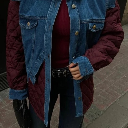 Geacă Matlasată Bordo cu Inserții Denim