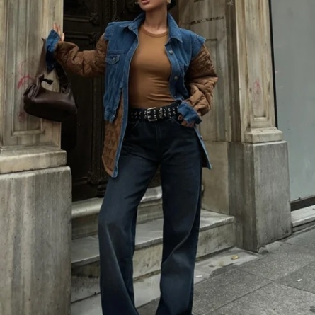 Geacă Matlasată Maro  cu Inserții Denim