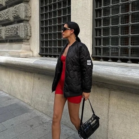 Black Oversized Quilted Bomber Jacket