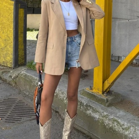 Sacou Beige din In și Bumbac