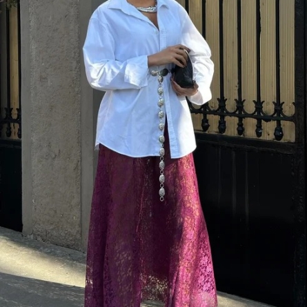 Fustă maxi fuchsia din dantelă