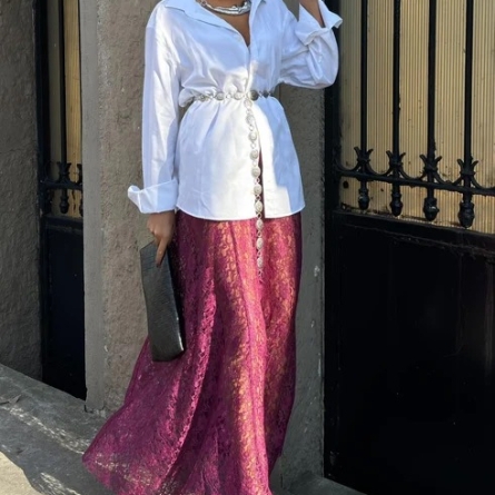 Fustă maxi fuchsia din dantelă