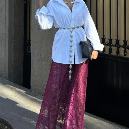 Fustă maxi fuchsia din dantelă