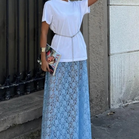 Fustă maxi azurie din dantelă