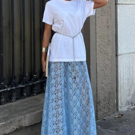 Fustă maxi azurie din dantelă