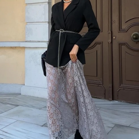 Gray Maxi Lace Skirt