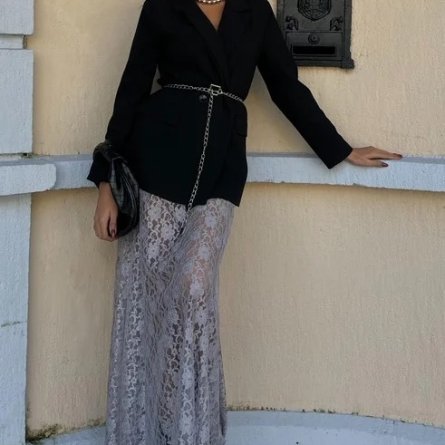 Gray Maxi Lace Skirt