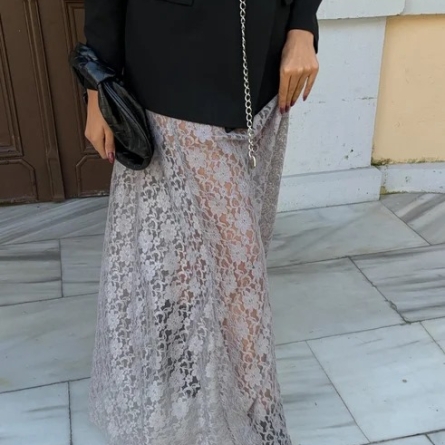 Gray Maxi Lace Skirt