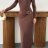 Brown Midi Dress with Side Metal Detail
