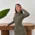 Rochie Midi Khaki cu Detaliu Metalic &icirc;n Talie