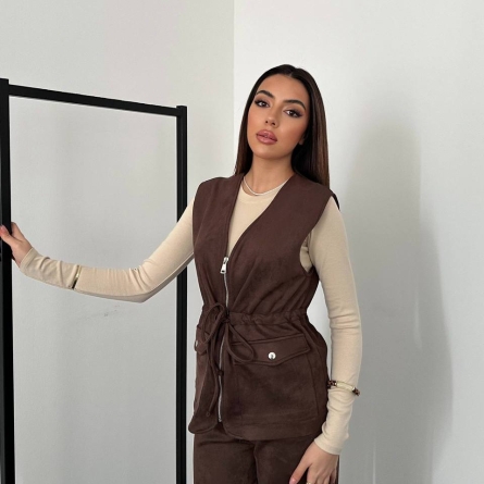 Женский Костюм Коричневый с Жилетом и Брюками