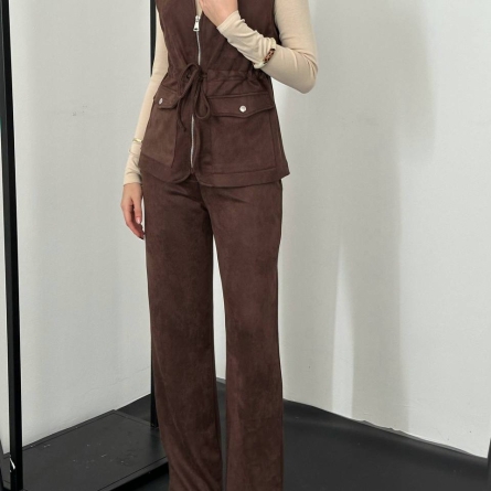 Женский Костюм Коричневый с Жилетом и Брюками