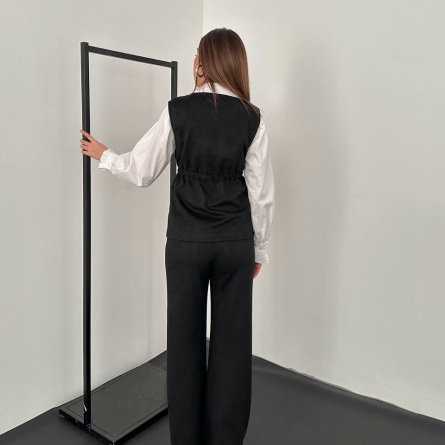 Costum Casual Negru cu Vestă și Pantaloni