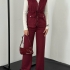 Женский Костюм Бордовый с Жилетом и Брюками
