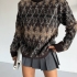 Brown Oversize Knit Sweater with Rombic Pattern