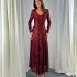 Бордовое Длинное Платье с Пайетками и Открытой Спиной