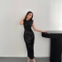 Black Midi sequin dress with statement shoulders