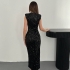 Black Midi sequin dress with statement shoulders