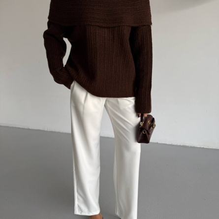 Pulover Maro Tricotat Tip Cădere pe Umeri