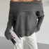 Gray Off-Shoulder Ribbed Sweater