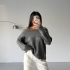 Gray Off-Shoulder Ribbed Sweater