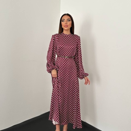 Red Polka Dot Midi Dress with Puff Sleeves