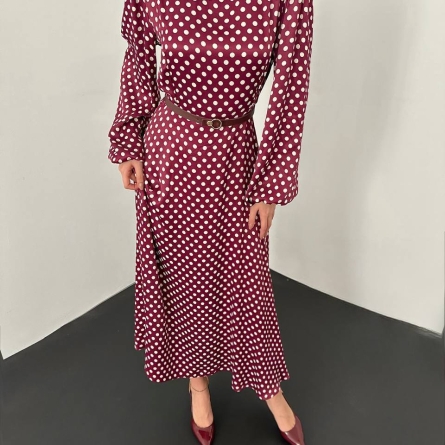 Red Polka Dot Midi Dress with Puff Sleeves
