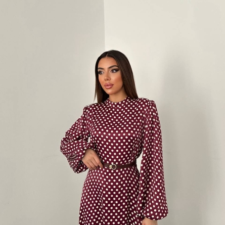 Red Polka Dot Midi Dress with Puff Sleeves