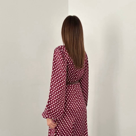 Red Polka Dot Midi Dress with Puff Sleeves