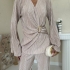 Elegant Beige Pleated Set with Wrap Top and Pants