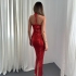 Red Sequin Fitted Maxi Dress